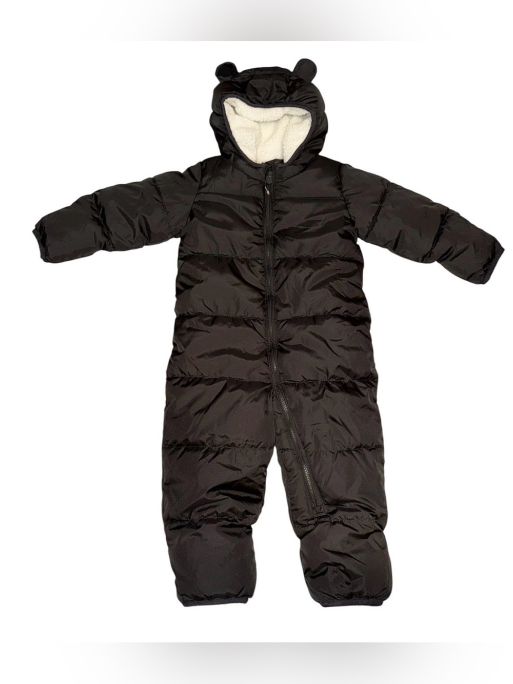 GAP Black Puffer Hooded One-Piece Sleep Sack with Sherpa Lining